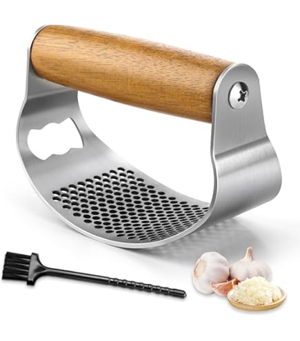épluche Ail Silicone Presse Ail Inox 18/10 Professionnel - Bascule Robust Avec Éplucheur Et Brosse - Facile Nettoyage Hachoir Ail Facile Nettoyage