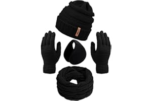 Aneco 4-in-1 Winter Warm Set Knitted Scarf Soft Beanie Hat Touch Screen Gloves and Winter Ear Warmer Set for Men or Women