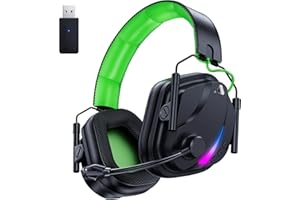 Vakedy Wireless Gaming Headset, Bluetooth Gaming Headset mit Mikrofon für PS5, PS4, PC, Switch, Mac, Mobile, Wireless Gaming Kopfhörer mit Zwei Modi - Schwarz/Grün