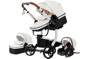 MAGIC ZC 3 en 1 Sistema de Viaje Para Bebé 3 en 1 Carrito con Capazo Silla de Paseo Cochecito de Bebé Cochecito de Paisaje Alto Reclinable Cochecito Estándar Plegable de Recién Nacido (518 White)