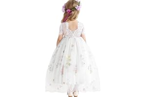 Amissz Flor NiñA Vestidos Vestido De Encaje De Espalda Y Bordados Florales CumpleañOs Tutú Vestidos De Tul Vestido Festivo Chica Vestido De Noche Vestido De CóCtel Vestido Pageant Prom 2-8 AñO