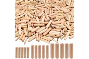 NAROSEBE 600 Pezzi Tasselli in Legno, Spine M6 M8 M10 Scanalate, Perni di Legno Duro Assortimento per Mobili, Porte, Artigianato e Fai da Te