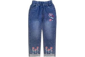 Peacolate 4-8 Ans Printemps Automne Fille Brodé Jeans Pantalons en Jean Stretch