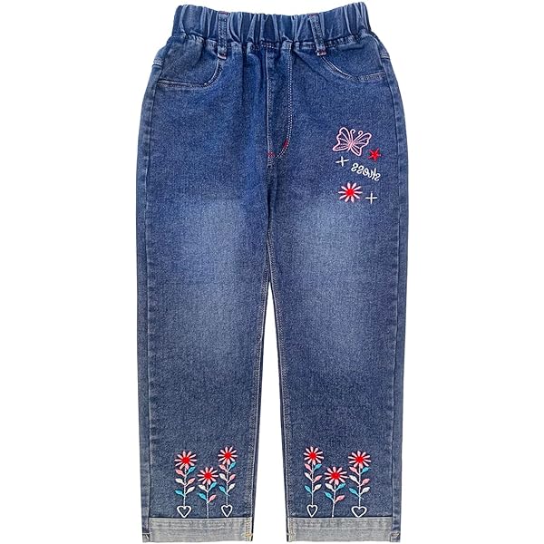 Pantaloni Jeans Bootcut Per Bambina Petalum | Vita Elastica, Ricami Fiori E Perle, 84% Cotone - Foto 3
