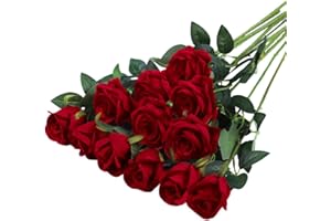 JAONLD 12 Pièces Fleurs Artificielles Deco Mariage 51 * 7 cm Feuilles et Tiges Réglables,Réalité et Douce Rose Artificielle pour Mariage Douche Nuptiale Décorations de Jardin à la Maison(Rouge Vif)