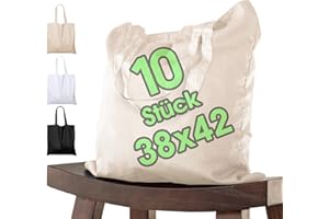 10 STÜCK Baumwolltasche 38x42 cm unbedruckt, zwei lange Henkel OEKO-TEX® zertifiziert Stofftasche, Tragetasche, Baumwollbeutel, Einkaufstasche, Jutebeutel, Stoffbeutel Einkaufsbeutel zum bemalen Natur