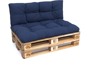 POKAR Set di Cuscini per Europallet Imbottito da 2 pezzi: 1x Cuscino-sedile 120x80cm + 1x Cuscino-schienale 120x40cm, per Divano da Giardino, per Interno ed Esterno, senza Pallet, blu scuro