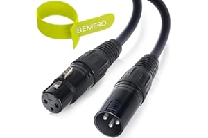 BEMERO XLR Kabel 6m - Mikrofonkabel XLRf auf XLRm - inkl. Klettkabelbinder - Linekabel, symmetrisch, 3-polig, schwarz