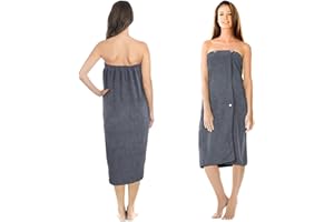 JOKISA Damski kilt do sauny, ręcznik do sauny z guzikami – damski ręcznik do sauny z mikrofibry 400 g/m², z kieszeniami i gumową taśmą, sukienka na ręczniki damskie, nadaje się do sauny (szary)