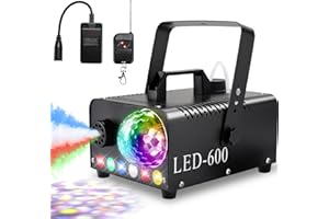 MAMIZO Maszyna do Wytwarzania Mgły z Kulą Dyskotekową, 6 Diod LED RGB, 600 W 5000 CFM Fog Machine, Mini Maszyna do Palenia z Funkcją Automatycznego Rozpylania, Wytwornica Dymu, na Halloween i Boże Narodzenie
