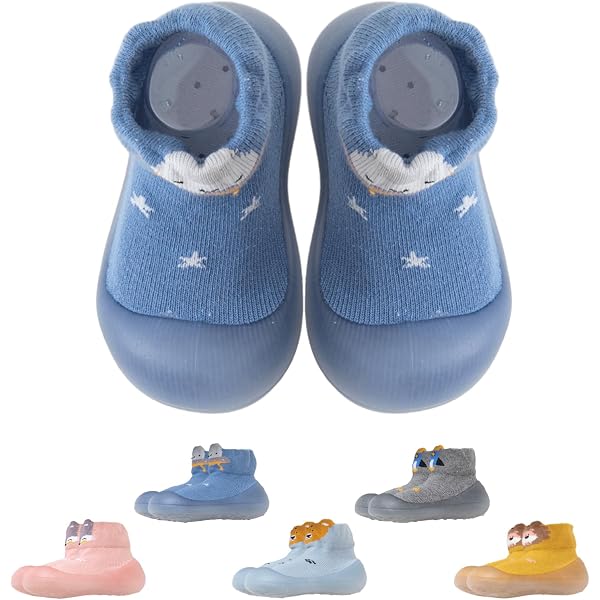 XM-Amigo 2 Paia Di Scarpe Da Passeggio Unisex Per Bambini E Bambine, Scarpe Da Passeggio Indoo, Antiscivolo, Pantofole, Blu, 6-12 Mesi - 9