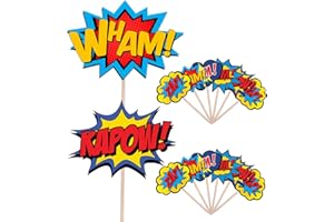 AK GIFTSHOP Super-héros Cartoon Bubbles Party Food & Cupcakes Picks Décorations Set de 14 drapeaux alimentaires