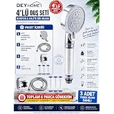 DEYHOME Filtreli Duş Başlığı, 5 Kademeli Su Akışlı, Y&uuml;ksek Basın&ccedil;lı, Kire&ccedil; &Ouml;nleyici, Beyaz-Krom, El Duşu (4'l&uuml; Set)