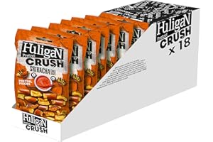Huligan Pretzel schiacciare salsa Sriracha (confezione da 18 x 65 g) – Pretzel al forno Thins Snack salati Bulk Healthy Vegetariano Snack Box Jalepenos Patatine Multipack
