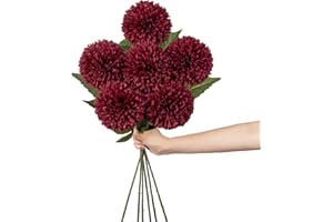 ‎HOLLYONE 10cm groß Kunstblume Hortensie mit 63cm Langer Stiel, 6 PCS rot Künstliche Hortensie Blumen, Kunststoffblume Hortensie für Hochzeits Deco, Heimdeko, Büro, Garten Party Deco, Blumenarrangement