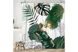 Tenda Doccia Boho, Uiiooazy Tenda da Doccia Astratta Verde e Oro Foglie di Palma Tenda per Doccia Antimuffa Impermeabile Tessuto in Poliestere Lavable Tenda per Vasca da Bagno con 12 Ganci 180Lx220Acm