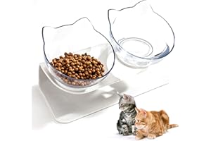 Yisscen Cuencos de Comida para Gatos, Cuenco Elevado para Gatos, Cuenco de Comida para Perros, Cuenco de Agua y Cuenco de Comida Antideslizante en ángulo de 15 °, Cuenco Doble para Mascotas