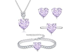 Loutade Silver Jewellery Set for Women, 925 Sterling Silver 4-Piece Fashion Heart Necklace, Earrings, Ring, Bracelet Set with Cubic Zirconia