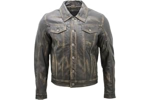 INFINITY LEATHER Męska kurtka typu trucker slim fit casual vintage czarna skórzana koszula dżinsowa
