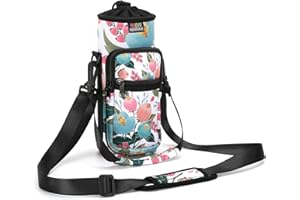 Nuovoware Water Bottle Carrier Bag, 25oz/32oz Bottle Pouch Holder, Adjustable Shoulder Hand Strap 2 Pocket Sling Neoprene Sleeve Sports Water Bottle Accessories for Hiking Travelling Camping