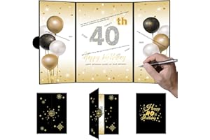 HOMANGA 40th Birthday Decorations for Men and Women, Big 40th Birthday Alternative Signature Guest Book, 40th Gifts for Men and Women, Black Gold 40 YEARS Party Decoration Supplies, about A4 Size