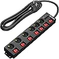 DEWENWILS Steckdosenleiste Einzeln Schaltbar mit USB, 6Fach Steckdosenleiste mit Schalter, Mehrfachsteckdose mit Überlastschu