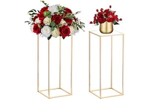 Nuptio 2 Piezas Centros Mesa Boda Jarrones Oro 60cm Alto Soporte Flores Columna Jarrón Piso Metal Soportes Geométricos Centro Mesa Estante Exhibición Rectangular para Decoración Bodas y Fiestas