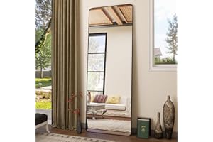 Koonmi Mirror Full Length with Rounded Corners, 52 x 161 cm Free Standing Mirror with Stand, Large Floor Full Body Hanging Wall Mounted for Bedroom, Living Room, Black