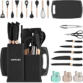 JUPPLIES Silicone Kitchen Utensils Set 19 Pieces with Knives, Scissors and Cutting Board - Non-Stick Heat Resistant Set - Sui