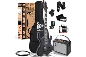 Pyle Kit de Guitarra electrica, Heavy Metal, Tipo Hacha, con Amplificador, tamaño Completo, Accesorios
