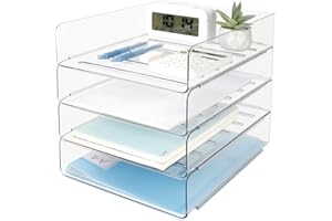 Otauoaea 4 Pezzi Vaschetta Porta Documenti Ufficio Impilabile, Organizzatore Scrivania Trasparent in PET, Vassoio Porta Documenti A4, Organizer Scrivania per Libri Documenti Fogli Riviste