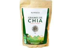 NUTRI & CO Graines de Chia BIO 1kg - Riche en Oméga 3, Source de Fibres et Protéines Végétales - Salvia Hispanica issue de l’Agriculture Durable et Équitable - Super Aliment Bio et Vegan