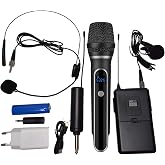 Coverzone Kablosuz Mikrofon Seti &ndash; VHF 220&ndash;270 MHz Wireless El Mikrofonu ve Kafa Mikrofonlu Verici, 6.3 mm &Ccedil;ıkışlı, 30&ndash;50 Met