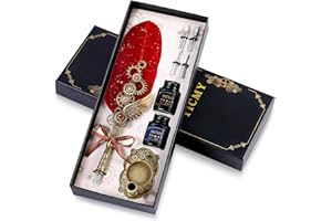 YICMY Quill Pen Ink Set, Feather Pen Calligraphy Pen Set with 2 Inks, Pen Holder, Fountain Dip Pen Stationery Gift Calligraphy Set for Beginners Handwriting Lovers Birthday Christmas