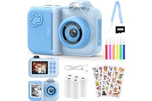 JOJOEGO Sofortbildkamera Kinder, 24MP 2.4 Zoll Bildschirm Kinderkamera Sofortbildkamera mit Selfie, 32G Karte Druckpapier Farbigen Stiften 1080P HD Dual Kamera Kinder Sofortdruck, Geschenk Kinder 3-12 Jahren