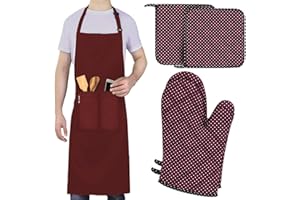 LEFUNDA® Grembiule da Cucina, Grembiule impermeabile con 3 Tasche, Grembiule da Barbecue, Regolabile con Nastri Lunghi, Per Uomo e Donna, Cucina, BBQ, Ristorante, Caffè