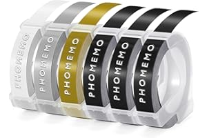 ‎PHOMEMO Phomemo Taśma do wytłaczania kompatybilna z Dymo Omega taśma do etykiet Dymo 3D, 9 mm do etykiet Dymo Omega S0717930 Junior (biały na czarnym, srebrny|złoty|przezroczysty, 6 sztuk)