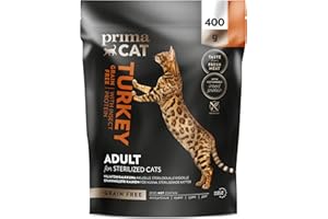 PrimaCat - Complete Dry Grain Free Turkey and Insect Flavoured Cat Food, Sterilised Adult Cat Food, 400g- Amazon Exclusive