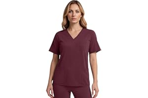 Anwrtuk Women's Medical Scrub Top, V-Neck Stretch Fleece Healthcare Work Uniform, Wrinkle-Resistant & Multi-Pocket Nursing Wear