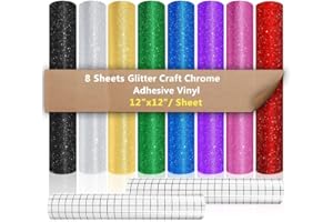 HEINAROMAN 10 Pezzi Fogli Permanenti in Vinile con Retro Adesivo, 8 Fogli in Vinile 12"x 12"+2 Fogli di Trasferimento, Vinile per Decorazioni - Funziona con Rilievo di taglio e contorno, Silhouette Cameo