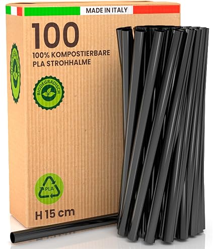100 Schwarze Papier-Strohhalme - Biologisch Abbaubar 15cm