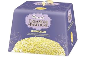Bauli Creazioni di Panettone Limoncello Weihnachtskuchen mit Zitronencreme mit weißer Schokolade und Kekskörnern überzogen 750g