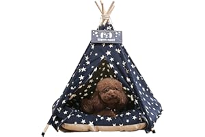 NUKIED Pet Teepee 50x50x60cm Dog & Cat Bed with Cushion- Luxery Dog Tents & Pet Play Houses with Removable Washable Cushion & Blackboard Easy Assemble