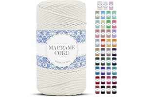 Uiopa Cuerda Macrame 4mm x 200m Hilo Macrame Grueso Cuerda de Algodon Natural Suave de 4 Hilos, Cordel Algodón para DIY Manualidades Tapices de Pared Cortina Colgador de Plantas (Natural)