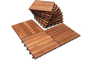 Lospitch Baldosas de madera de acacia, 6 láminas de 1 m², 30 x 30 cm, adecuadas como baldosas de terraza y balcón (11 unidades)