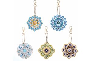 MWOOT 5 Pezzi 5D DIY Mandala Pittura Diamante Portachiavi Kits, Doppia Faccia Fai da Te Full Drill Diamond Pasted Painting Strass Keychain Ciondolo per Decorazione Zaino Borsetta Principianti
