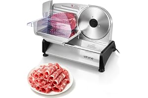 VEVOR Allskärare, köttskärare, 200 W, elektrisk skärmaskin med 19 cm blad, köttskivare med 0–15 mm justerbar tjocklek, för fr