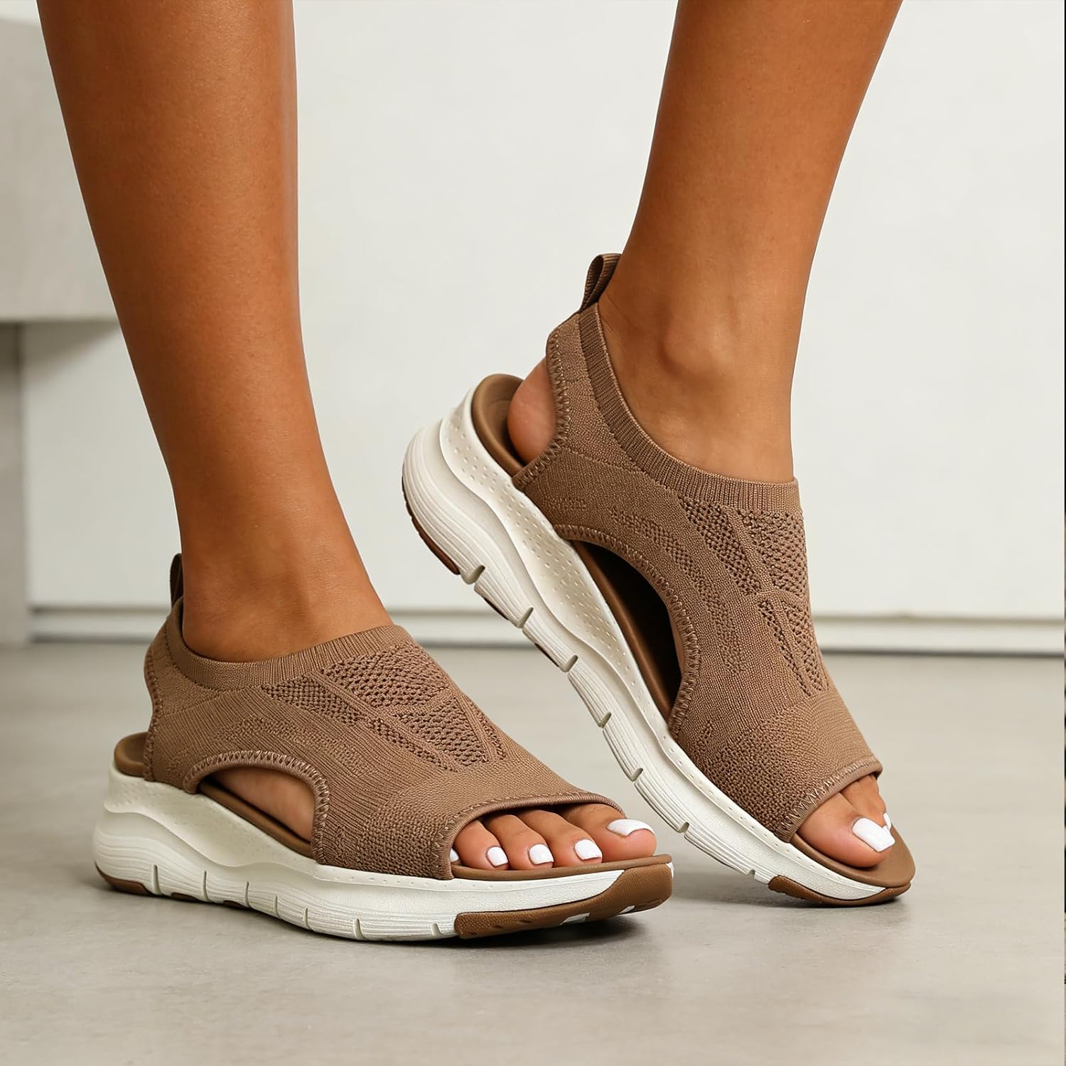 Sandalias deportivas ortopédicas cómodas para caminar para mujer, con soporte de arco, de punto, informales, puntera abierta, para verano, playa