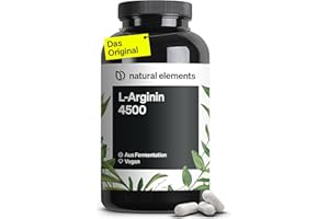 ‎NATURAL ELEMENTS natural elements L-Arginin – 365 Kapseln – Hochdosiert: 4.500mg veganes L-Arginin HCL pro Tagesdosis (3.750mg reines L-Arginin) – hochdosiert – in Deutschland hergestellt & laborgeprüft