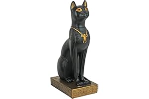 Design Toscano Egyptian Cat Goddess Bastet without Earrings Statue, Polyresin, Black and Gold, 20.5 cm